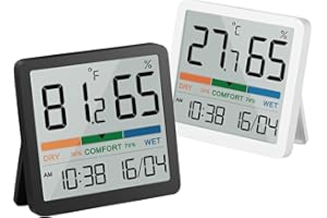 NOKLEAD Termometro Digitale per Ambiente Igrometro per Interni Monitor di Temperatura e Misuratore di Umidità con Data Orologio Indicatore di Comfort Display Calibrazione per Cameretta (2 Pezzi)