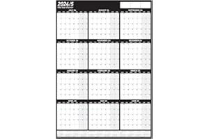 PLANNERHEAD 2024/25 Mid Year Yearly Annual Office Home Wall Planner Calendar Chart Poster with 2025/26 Foot Note Calender/Unmounted Unlaminated Black Portrait, A2+ 43cm x 62cm Rolled