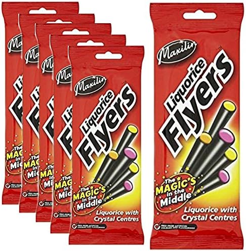 Maxilin Liquorice Flyers, Tubes with Assorted Crystal Centers 90 g (Pack of 6)