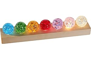 HuuppHip 7 Colorful Glass Crystal Ball Decoration 40mm Crystal Quartz Stones for Meditation Positive Energy Night Light Decoration Balls Set, Natural Quartz Healing Spheres Night Light Decoration