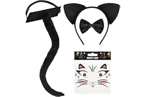 IHLOOTD Costume Gatto Nero Bambina, Set di Costumi Gatto con Cerchietti Orecchie da Gatto Coda Papillon e Adesivi Viso, Gatto Nero, Accessori Costume Cosplay di Halloween Carnevale per Ragazze Donna