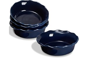 ONEMORE Set di 4 teglie per torte in ceramica, 17 cm, piccole teglie rotonde da 453,6 g, adatte per forno, lavastoviglie, microonde e forno, blu