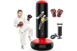 QPAU Bolsa de Boxeo Inflable de 66 Pulgadas, Gran Regalo de Juguete para niños y niñas de 3 5 8 10 12, Bolsa de Boxeo con Soporte para niños para aliviar la energía y Practicar Karate, Taekwondo
