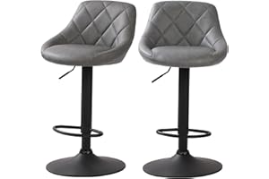 Millhouse DM585 Modern Bar Stools Set, Leatherette Exterior, Adjustable Swivel Gas Lift, Black Footrest for Breakfast Bar, Counter, Kitchen (DM585 Vigo Grey)