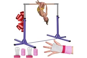 ORIGINAL CUP Gym Bar Barre Fixe de Gymnastique pour Enfant Violette | 13 Niveaux Ajustables de 90 à 150 cm | En Acier et Bois Massif en Hêtre | Kit de Protection Offert | Usage Intérieur Extérieur | Aerobik