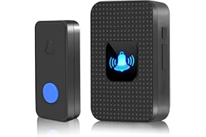 Nestling Wireless Doorbell, IP55 Waterproof Plug in Cordless Door Bells Chime Kit-1000 Ft Range 55 Chimes 5 Level Volume Led Flash, Battery Operated Bell for Home Office, Black