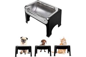 Fluff Trough 7.25 Inch Tall Elevated Dog Bowls for Medium & Small Dogs – Stainless Steel Raised Dog Bowl with Stand Holds 2 Cups of Pet Food – Vet Recommended, Dishwasher Safe Dog Feeder Station