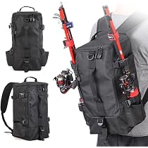 WIYETY Sac à Dos Pêche Avec Porte-Canne – Nylon Haute Densité, 21x17x43cm – Rangement Grande Capacité, Respirant