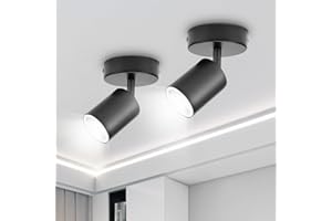 TaFiCo Foco de pared GU10 para Interior - 2 Piezas Focos para el techo Negro Ajustables y Giratorios Lámpara de Pared dormitorio Foco Retro Max. 50W, Sin Bombilla