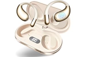 GYQX Wireless Earbuds,Open Ear Earbuds - Bone Conduction Headphones,running headphones,Waterproof Deep Bass Earphones for Fitness and Running, sports headphones,Sweat-Resistant for Workouts (Khaki White)