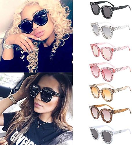 Clearance Sale!OverDose Women Ins Hot Artificial Diamond Cat Eye Quadrate Star Large Frame Classic Sunglasses(#3)