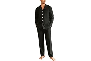Ekouaer Schlafanzug Herren Lang Pyjama Baumwolle Zweiteiliger Nachtwäsche Langarm Loungewear Winter, S-XXL
