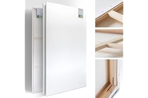 M MERCEO 2er-Set Künstler-Leinwand XXL zum Bemalen 120x160cm groß. Die leere, weiße Leinwand aus 100% Baumwolle ist umlaufend gespannt auf FSC® Holz-Keilrahmen mit 37mm Stärke, 380g/m², 2-fach weiß grundiert