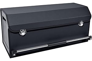 XCF 60L Premium Leder Auto Kofferraum Organizer mit Deckel - Stabiler Griffe & Metallschloss, Multifunktionale Kofferraumtasche für Reisen, Camping & Alltag(Schwarz, 69 * 29 * 31CM)