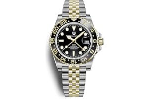 Pagani Design Herrenuhr Automatik Mechanische Uhr GMT Dual-Zeitzone Armbanduhren Edelstahl Zweifarbige Keramiklünette 100M Wasserdicht PD-1662