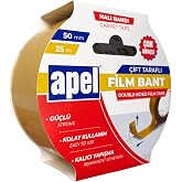 Apel &Ccedil;ift Taraflı Film Bant (Halı Bandı) Askılı Karton 50 mm x 25 m Şeffaf