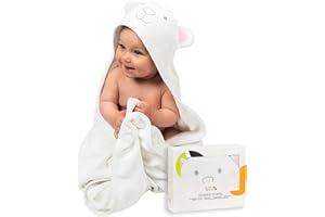 JUMPY MOO'S JM Cape de Bain Bébé Ultra Doux 100% Bambou Biologique 90 x 90 Cm - Cadeau Naissance Fille Parfait, Hypoallergénique, Sortie de Bain Bébé avec Coffret Cadeau et Gant de Toilette, Épais et Absorbant