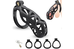 3.0 Keuschheitskäfig Herren,3D Peniskäfig mit 4 Hodenringe Penis Ring,Chastity Cage Male,BDSMs Spielzeug Hart,Keuschheitsgürt