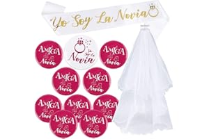 FLOFIA Kit 12pcs Despedida de Soltera Accesorios de Novia, Velo Blanco de Novia con Peine, Banda Fajín Novia, Broche Insignia Novia Dama de Honor para Boda Fiesta Decoración Ducha Nupcial