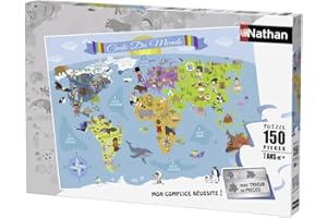Nathan - Puzzle enfants - 150 pièces - Carte du monde - Filles ou garçons dès 7 ans - Puzzle de qualité supérieure - Carton épais et résistant - Cartographie - 86806