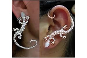 Atentuyi Silver Lizard Cuff Wrap Boucles d'oreilles Cz Ear Crawler Boucles d'oreilles Clip d'oreille Wrap Around Boucles d'oreilles Clous de cristal Boucles d'oreilles Bijoux pour femmes et filles