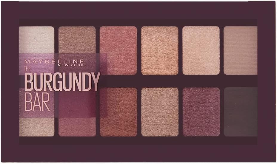 Maybelline New York The Burgundy Bar Far Paleti | 13 farklı stil, mat veya ışıltılı efekt, ultra kolay aplikatör, modaya uygun bordo tonları