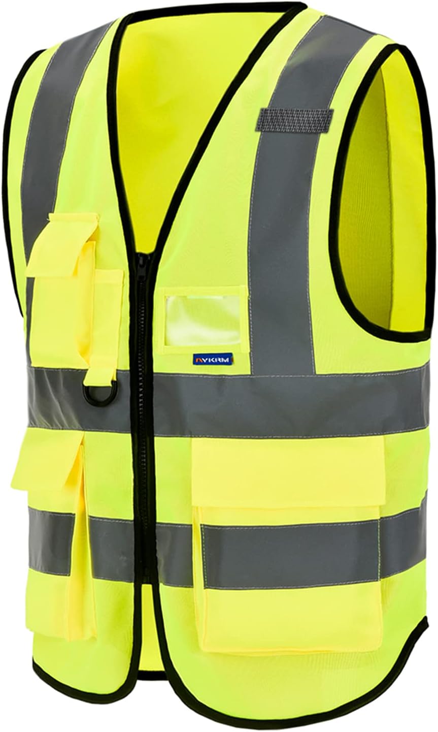 AYKRM 21 colors high Vis vest Zipper Front High Visibility vest Hi Vis Executive Vest Waistcoat with Phone & ID Pockets