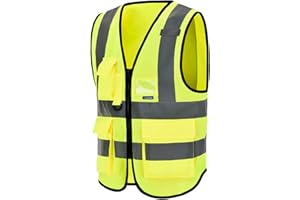 AYKRM 21 couleur Gilet di Sicurezza Antinfortunistici Alta Visibilità con tasche Giacca da lavoro riflettente ad alta visibilità Gilet riflettente con cerniera