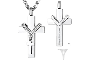 Supcare Colgante Cruz para Cenizas Acero Inoxidable Personalizable Collar Cruz de Urna para Cenizas con Cadena 55cm+5cm Collar Colgante Cruz de Urna Cenizas con Accesorios, Plateado/Dorado/Negro