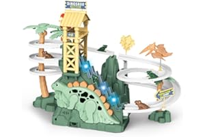 VORAE Dinosaur Stair Slide Toy, Electric Climbing Stairs with Lights and Music, Electric Race Track Game Fun Slide Roller Coaster Toy for Kids Birthday Gifts (Green)