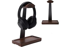 NIRVASH Walnut Headphone Stand, Wood Headset Stand for Desk, Gaming Headphone Holder with Storage Base Compatible with Airpod max, Bose, Razer, Sennheiser, Jabra, JBL, AKG, Vintage Gift for Men