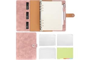 CLASSYCOO A5 PU Leather Notebook Binder,A5 Leather Binder Notebook,Refillable Notebook A5 Planner Binder,with A5 Refill Paper,Binder Pockets&Dividers,Refillable 6 Ring Binder Cover for A5 Filler Paper (Pink)