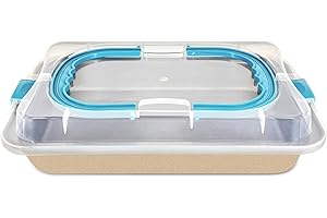 OGIBRIDI Teglia Rettangolare Antiaderente con Coperchio Vassoio da Forno Portatile con Manico per Impasto Pane Torta Conservazione Alimenti Teglia In Acciaio al Carbonio per Baguette Focaccia etc 36,8cm