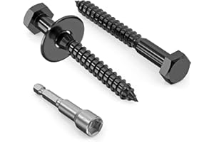 Valorada 20Pcs M6 x 50mm Coach Screws, Heavy Duty Lag Bolts 304 Stainless Steel, 50mm Wood Screws, Hex Head Partial Thread Black Oxide, with Washers and Hex Socket Drill Bit