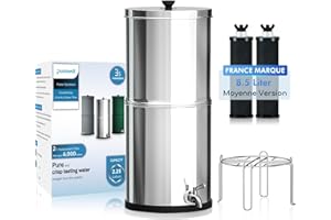Purewell-2.25 Gallons Système de filtration d’eau avec 2 éléments noirs, Gravité Purificateurs d'eau、Gros Filtre eau， pour les familles, les hôtels et le camping、avec support