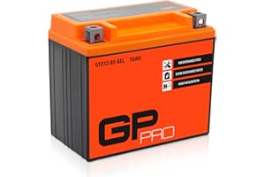 GP-PRO GTX12-BS 12V 12Ah GEL Batterie de démarrage (compatible avec YTX12-BS / 51012)) (Sans entretien/Scellé) Moto Accumulateur