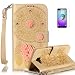 Produktbild ISENPENK Samsung galaxy A510F/A5(2016) Duos/A5(2016)Hülle Leder Flip Bookstyle Cover Shockproof Wasserdicht Protection Case,Campanula Muster Pattern Fügen Sie exquisite Blumen und Diamanten PU Leathertasche mit Intern Karte Schlitz,Anti-Sturz Stoßfest Entwurf Stoßdämpfend Triangle Hemming Schutzhülle mit Standfunktion Wallet Brieftasche für Samsung galaxy A510F/A5(2016)Duos/A5(2016) 5.2Zoll-[gold#1]+Panzerglas Folie Displayfoile Displayschutzfolie