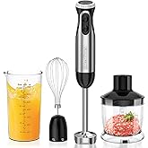 Bonsenkitchen 1000W 4-in-1 Hand Blender, 20 Speeds + Turbo | Beater, Chopper 500 ml and 700 ml Cup, Multifunction Food Proces