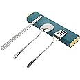 Exzact Cutlery Set in a Case - Chopsticks Spoon Fork 18/10 Stainless Steel Portable Travel Camping Lunchbox - Korean Japanese Bento -Dishwasher Safe
