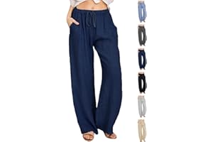 Joligiao Pantalones Mujer Casuales Pantalones de Lino Verano Pantalones de Playa de Algodó Pantalones Rectos con Cordón Pantalón de Mezcla con Bolsillos Ligeros y Cómodos
