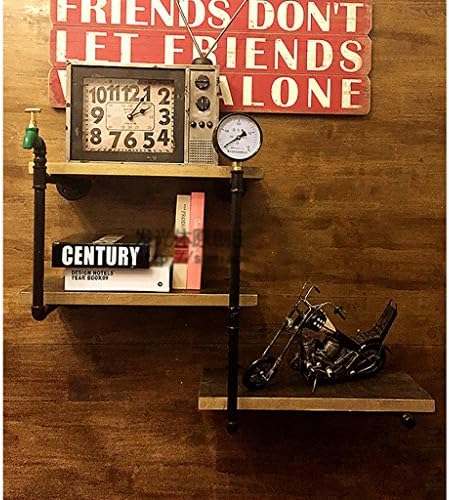 LOFT Retro Iron Solid Wood Water Wall Decorative Shelf Retro Iron Bookshelf Display Stand Storage Rack