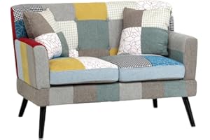Totò Piccinni Divano KETTY in Tessuto divanetto imbottito con braccioli e piedi in legno (Patchwork Party, 2 Posti)