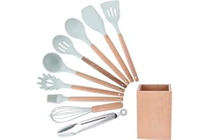 FABATER Utensilios de cocina de silicona, 9 piezas/juego de utensilios de cocina Utensilios de cocina de silicona Utensilios de cocina Utensilios de cocina azules Juego de utensilios de cocina