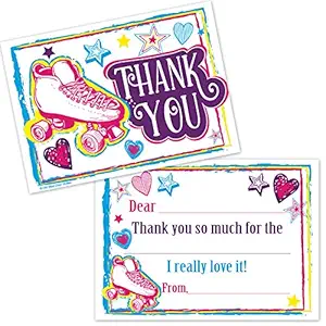 Roller Skating Kids Fill In Thank You Cards - Girls Birthday Skate Party Thanks (20 Count with Envelopes) by Old Blue Door Invites