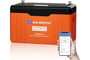 ECO-WORTHY LiFePO4 Bluetooth 12V 300Ah mit Display, Lithium Batterie 12V 300Ah mit 200A BMS Low Temperature Schutz und Max. 15000 Zyklens,3840Wh LiFePO4 12V für Wohnmobil,Solarpanel