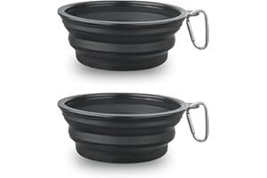 SLSON - Cuenco plegable para perros (2 piezas, silicona, plegable, para perros y gatos, cuencos de viaje plegables de silicona, color negro