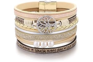 UEUC Bohemia Multilayer Wide Leather Cuff Handmade Wristbands Braided Magnetic Buckle Casual Bangle Armband für Frauen & Mädchen