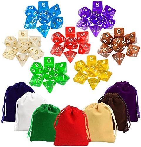 7 x 7(49 Pieces) Polyhedral Dice and 6 Complete Dice set for Dungeons and Dragons DND RPG MTG D20 D12 D10(0-9 00-90) D8 D6 D4 Table Games Dice Gift Matching Color Pouches(Transparent color)