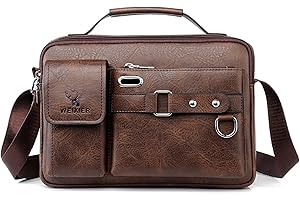 Naudamp Men's Pu Leather Shoulder Handbag Crossbody Bag Casual Purse Office Laptop Briefcase Outdoor Travel Tote