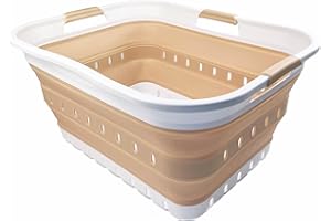 SAMMART Panier à linge pliable en plastique – Boîte de rangement pliable et pliable – Baignoire de lavage portable – Panier peu encombrant (blanc/latte)
